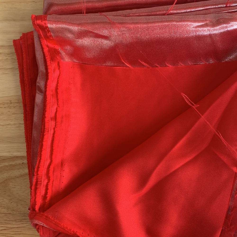 Shiny red fabric. Very slippery. 5 feet x 12 feet. - Picture 2 of 3